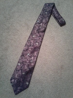 Mens Necktie Purple NICOLE MILLER 100% Silk Floral TIE Made in Italy - Imagem 1 de 4