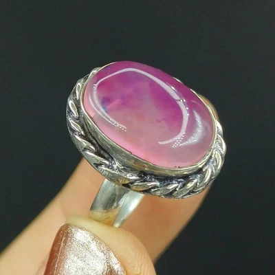 Anillo hecho a mano con piedras preciosas de ágata púrpura natural joyería de plata 925 talla-5,5 EE. UU. Foto 1 de 4