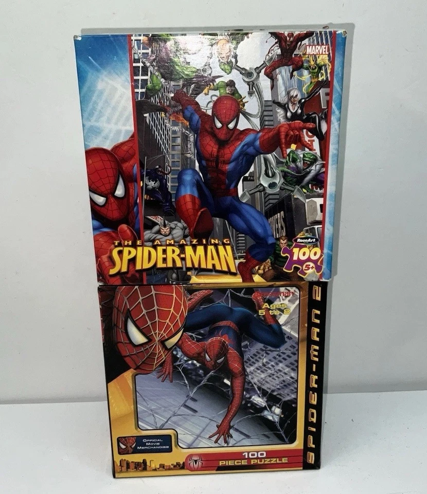 Lote de 2 rompecabezas de 100 piezas Marvel Comics Spider-Man (2003-2004) caja abierta, completo Foto 1 de 4