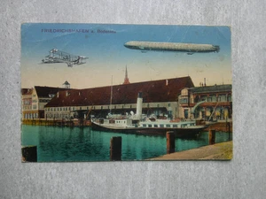 AK Friedrichshafen Bodensee ZEPPELIN Doppeldecker Flugzeug Boot Schiff Dampfer - Bild 1 von 2