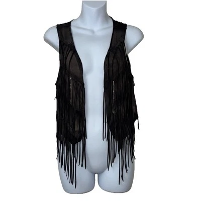 Franja feminina Guess com corrente cinza tamanho M e detalhes de miçangas roqueiro motociclista gótico - Imagem 1 de 4