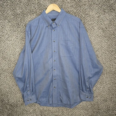 Jos A Bank Dress Shirt Mens XL Blue Travelers Collection Herringbone Button Down - Image 1 of 4