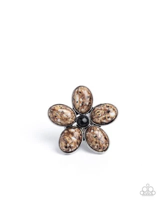 Paparazzi Blooming Bounty - Brown -Marbled Stone Petals - Silver Ring - Image 1 of 2