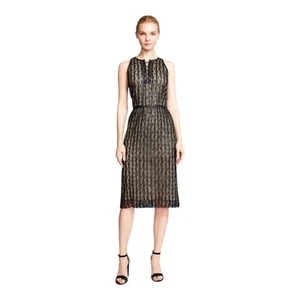 W By Worth Dress Women Size 4 Black Nude Faux Leather Lace - Picture 1 of 10