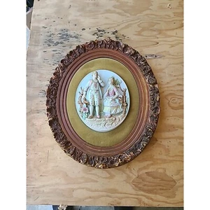 Vtg Meissen Porcelain Cameo Plaque in Velvet Oval Gold Printed Frame 12" x 10" - Picture 1 of 14