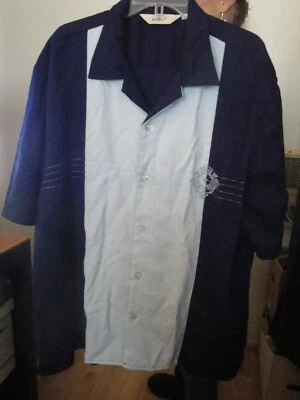 DaVINCI 50s-60s Style! Navy & Light Blue + Giant Silver Crest! Camp Collar XXXL - Image 1 of 3