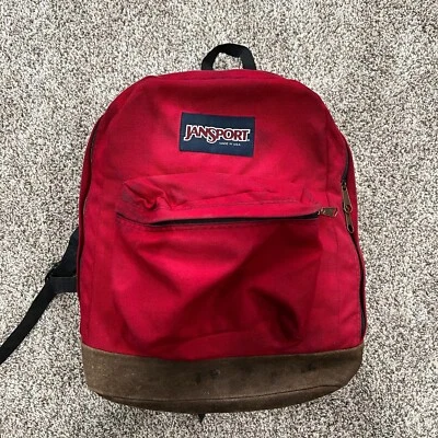Mochila Escolar Vintage Retro Jansport Parte Inferior de Cuero Rojo Hecha en EE. UU. Foto 1 de 4