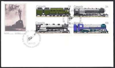 🍁Canadá #1118/1121 "Locomotoras canadienses" Nuevo 1986 Bloque A Cubierta Foto 1 de 2