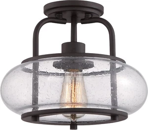 Old Bronze Hanging Light Semi-Flush Mount Ceiling Light Fixture 12 Inch 1-Light - Picture 1 of 9