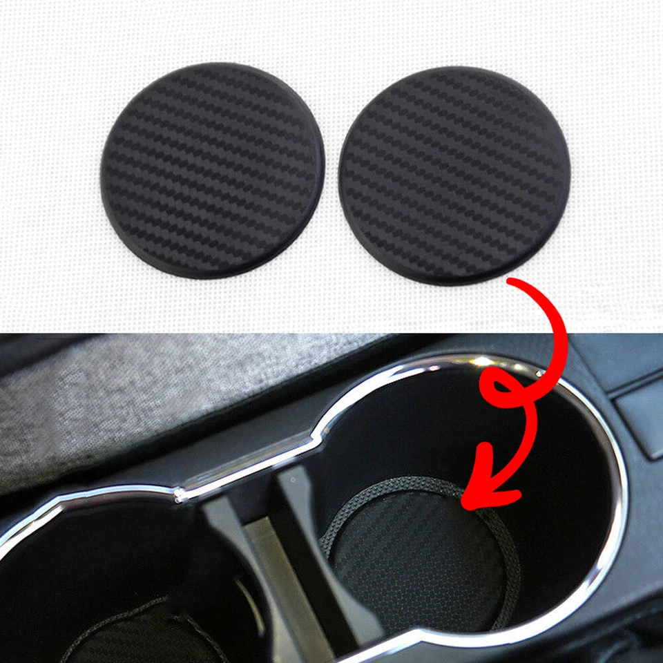 2x Black Car Water Cup Slot Coasters Non-Slip Carbon Fiber Look Pads Accessories - Image 1 of 4