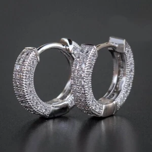 2.5Carat Round Cut Simulated Diamond 3 Site Stated Hoop Earrings 14k Gold Finish - Picture 1 of 4