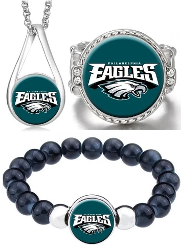 3PcSet Philadelphia Eagles Super Fan Womens Necklace,  Bracelet,  and Ring Set Cover