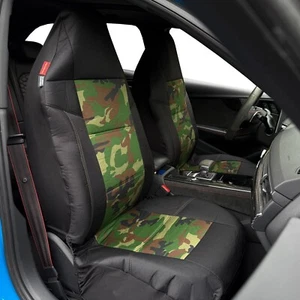 For Chevy Silverado 4500 5500 6500 Car Front Seat Covers Black&Camo Canvas 2PCS - Picture 1 of 14