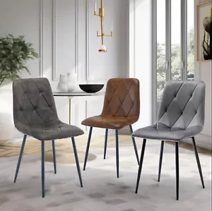 6X Dining Chairs Set Faux Suede Leather Padded Seat Metal Legs Kitchen Office - Picture 1 of 45