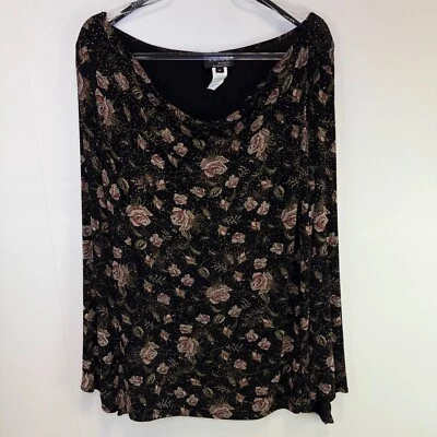 Xscape Vintage Floral Stretchy Top Sparkle  Cowl Neck Angel Sleeves Fairy Grunge - image 1 of 4