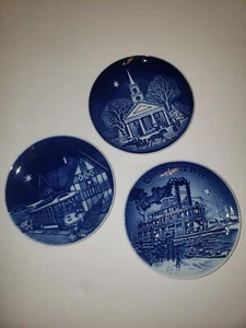 3 BING & GRONDAHL CHRISTMAS IN AMERICA PLATES STEAMBOAT New England San Fran Lot - Picture 1 of 12