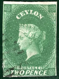 CEYLON QV Classic Stamp SG.3 2d Green (1857) CLEAR PROFILE Used Cat £65+ YOB12 - Picture 1 of 6