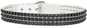 White Vegan Leather Three Row Black Pyramid Stud Belt Punk Goth Metal Funk Plus  - Picture 1 of 3