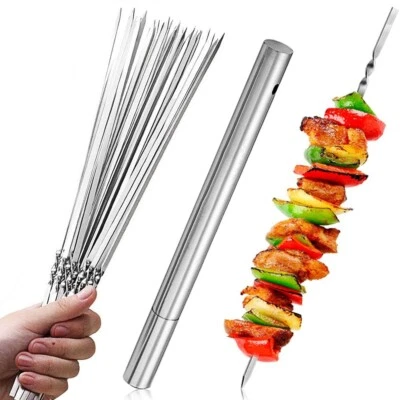 Skewers for Barbecue Reusable Grill Stainless Steel Skewers Shish Kebab BBQ NEW - Image 1 of 4