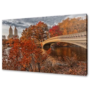 Puente de arco en Central Park en otoño impresión de lona imagen arte de pared decoración del hogar - Imagen 1 de 7