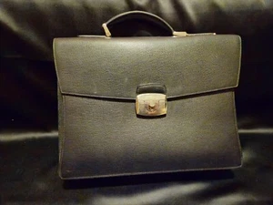 USED - S.T. DUPONT LINE D BRIEFCASE-LEATHER-BLACK-FLAP OVER WITH DUST BAG - Picture 1 of 13