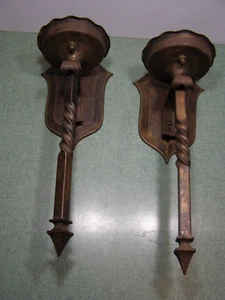 ANTIQUE WALL SCONCE ART CASTLE BRASS GOTHIC  ELECTRIC - Picture 1 of 12