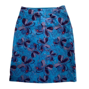 White Stuff Velluto con Motivo ad A Gonna 8 Rétro Boho Blu Paisley Al Ginocchio - Picture 1 of 4