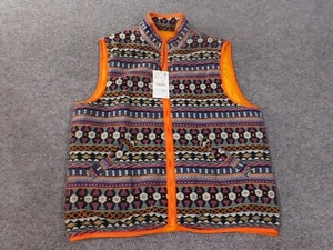 Zara Vest Mens XL Blue geometric aztec tribal zip puffer sleeveless striped - Picture 1 of 11