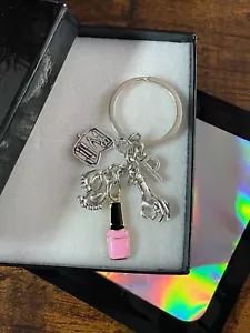 Personalised Initial Letter Nail Technician Manicurist Key Charm PINK Polish Box - Picture 1 of 7