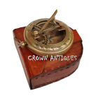 Brass Antique Push Button Sundial Compass 3" pocket Sundial With Leather Case
