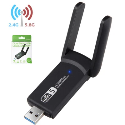 1200Mbps USB 3.0 Long Range Dual Band 2.4G/ 5GHz Wireless WiFi Adapter Antennas - Image 1 of 4