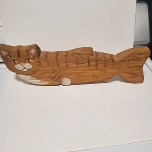 Katze Fisch Skulptur aus Holz  - Bild 1 von 8