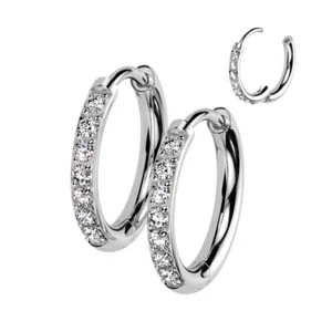 SMALL Implant Grade Titanium CRYSTAL Hinged Hoop Earrings PAIR - 8mm or 10mm - Picture 1 of 1