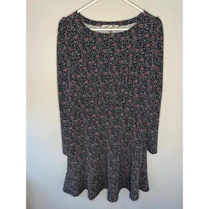 NWT Loft Floral Print Long Sleeve Front Pleated Mini Dress Navy Women's Size 10 - Picture 1 of 9