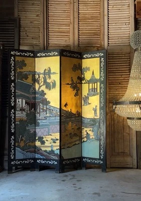 Antique Chinese Gilt Four Panel Coromandel Screen / Divider - image 1 of 4