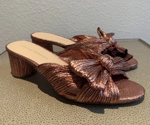 Loeffler Randall Emilia Metallic Rose Bow Slide Heels Size 8 B - Picture 1 of 20