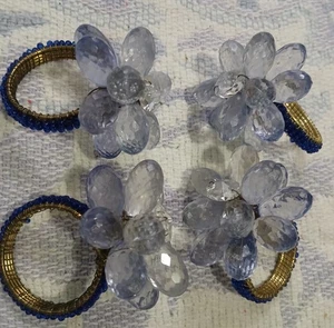  4 Pier 1 Kobaltblau Perlen Eisblau Facettiert Perlen Cluster Serviettenringe Esszimmer  - Bild 1 von 4