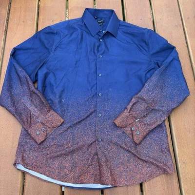 Camisa de vestir Rosso Milano Italia para hombre XL 17,5 calce moderno estampado degradado  Foto 1 de 4