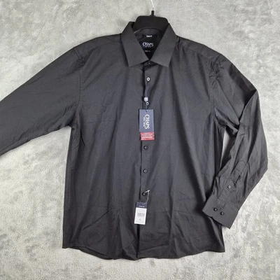 Chaps Shirt Mens Large 16/16.5 32/33 Black Stretch Slim Fit Performance NEW - Image 1 of 4