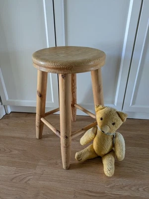 Antique Victorian Pine Stool Farmhouse Country Vintage Retro Plant Stand Seat Vg - Image 1 of 4