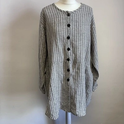 Flax Linen Jacket Size Medium Black Beige White Pattern Relaxed Fit 100% Linen - Image 1 of 4