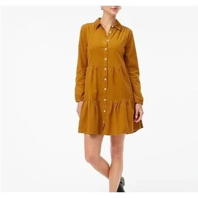 J. Vestido Camisa CREW Pana En Niveles Manga Larga Botones Marrón Caramelo Talla 6 Foto 1 de 4