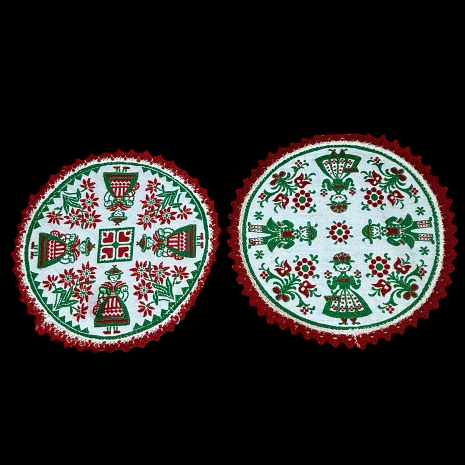 "Lote de 2 posavasos vintage de arte popular con impresión alemana/holandesa/austriaca 8,5""" Foto 1 de 4