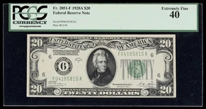 1928 A $20 FEDERAL RESERVE ATLANTA FR.2051-F NUMERICAL SEAL PCGS 40 F04185815A - Picture 1 of 2