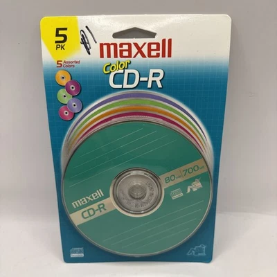 5 Pack Maxell Color CD-R Data - Music Photos - 80mins 700mb -  New SEALED NOS - Image 1 of 4