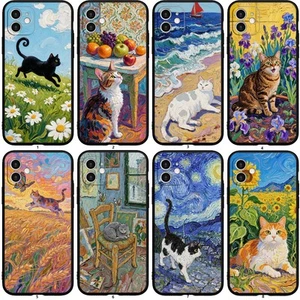 Oil Cat Starry Night Wheat Field Oil Painting Phone Case for Iphone 16 15 14 13 - Picture 1 of 17