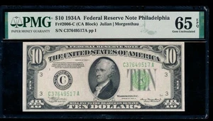 AC 1934A 10 $ Philadelphia FRN PMG 65 EPQ Fr 2006-C - Bild 1 von 2