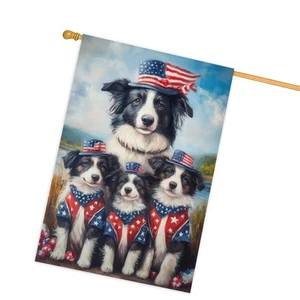 Border Collie Hundehaus Flagge personalisiert Outdoor 4. Juli für Haustierfamilien - Bild 1 von 7