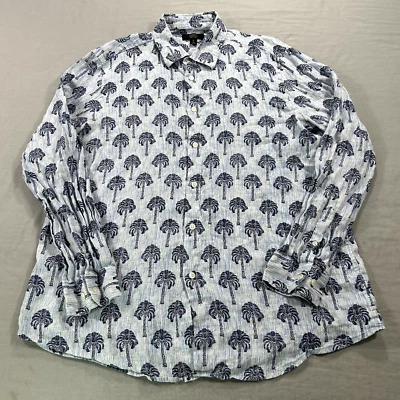 Club Room Luxury Shirt Mens XL Blue Linen Floral All Over Print Beach Casual - Image 1 of 4