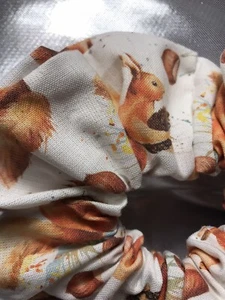 Handmade Hair Scrunchie Red Squirrels & Hazelnuts 100% Cotton Fabric - Picture 1 of 6